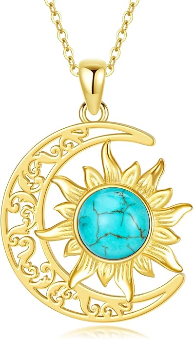 Crescent Moon Necklace for Women 18K Gold Plated Silver Moon and Sun Pendant with Gemstone Dainty Birthstone Jewelry Pendant Necklace for her