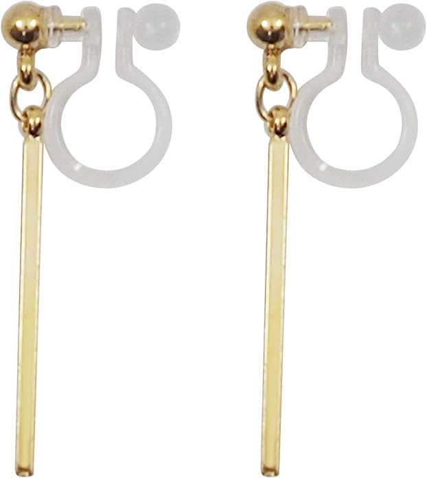 Comfortable Stick Invisible Clip On Earrings Gold Dangle Long Waved Threader Bar Clip-On Non Pierced Earrings Silver For Women,…