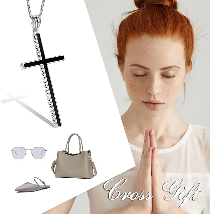 POPLYKE Cross Necklace 925 Sterling Silver Philippians 4:13 I Can Do All The Things Inspirational Necklace Gifts for Women Men 20+2''