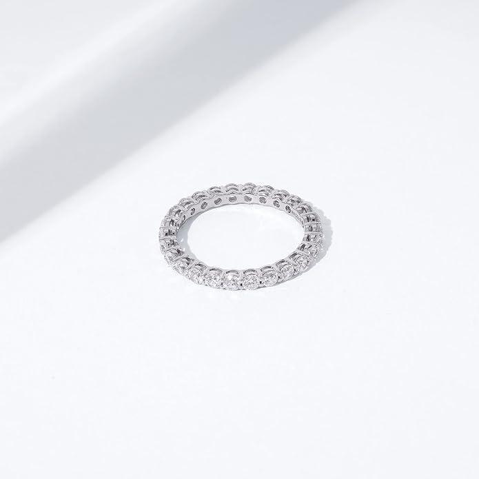 Amazon Essentials Platinum or Gold Plated Sterling Silver All-Around Band Ring set with Round Infinite Elements Cubic Zirconia