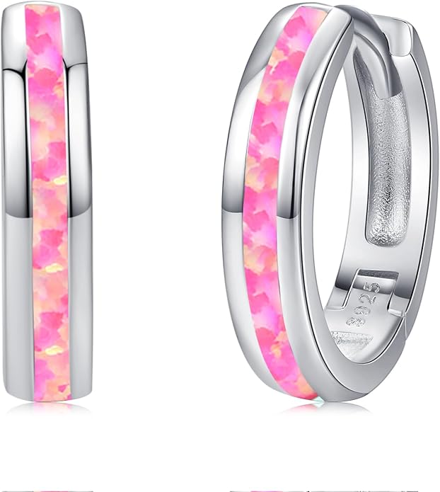 Midir&Etain Opal Hoop Earrings 925 Sterling Silver Huggie Earrings Hypoallergenic Cartilage Hoops Opal Jewelry Gifts for Women