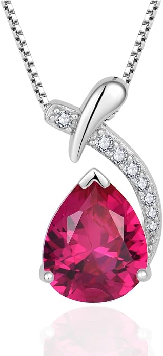 Teardrop Birthstone Necklace for Women,925 Sterling Silver Pear Cut Zircon Gemstone Pendant Necklace for Birthday Engagement Anniversary Wedding Jewelry
