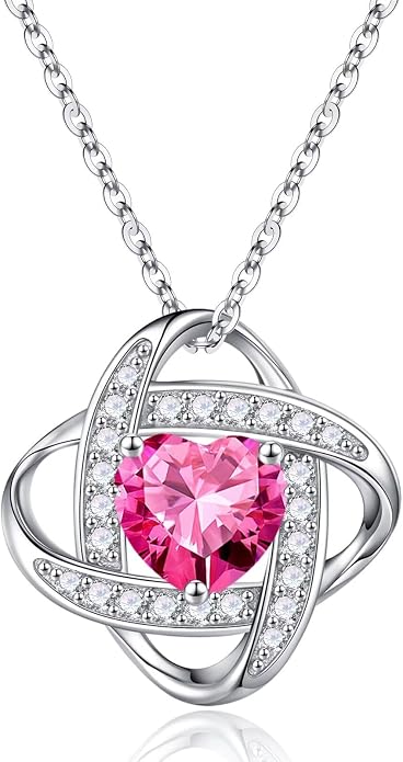 Iefil 925 Sterling Silver Love Knot Birthstone Necklace, Anniversary Birthday Gifts for Women, Jewelry Gift for Wife Mom Girlfriend Daughter