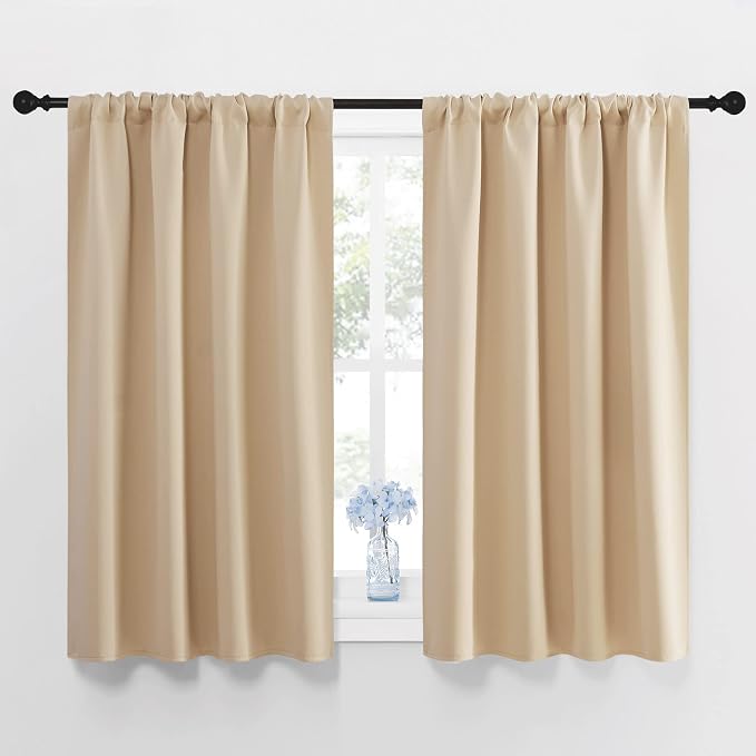 NICETOWN Blackout Room Darkening Curtains - Home Decoration Light & Noise Reducing Thermal Insulated Window Draperies with Rod Pocket Top (Biscotti Beige, Set of 2, 42 inches Wide x 45 inches Long)