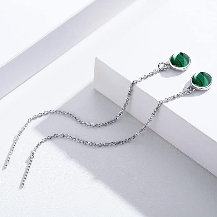 Woman Tassel Earrings Sterling Silver Gemstone Drop Earrings Long Chain Ear Line