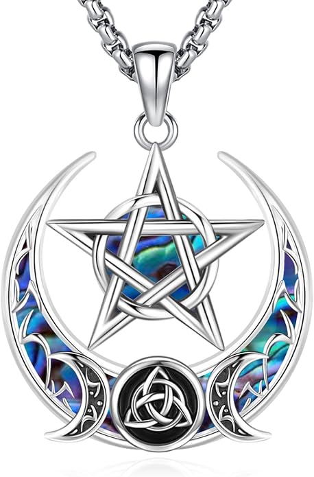 Pentagram Necklace Sterling Silver Triple Moon Goddess/Celtic Knot Witches Knot/Ankh/Sun and Moon/Hecate/Lilith/Santa Muerte/Tetragrammaton Pendant Necklace Pagan Wiccan Magic Egyptian Amulet Jewelry for Women Men