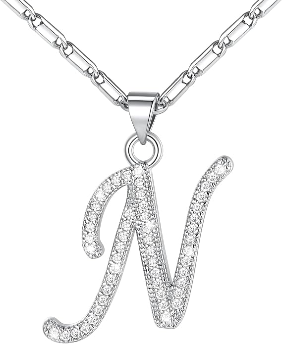 U7 Initial Necklace for Women, Gold/Platinum Plated CZ Crystal Letter A-Z Pendant Necklace, Shiny 20 Inch Name Chain Dainty Personalized Jewelry for Men Mom Wife Friend