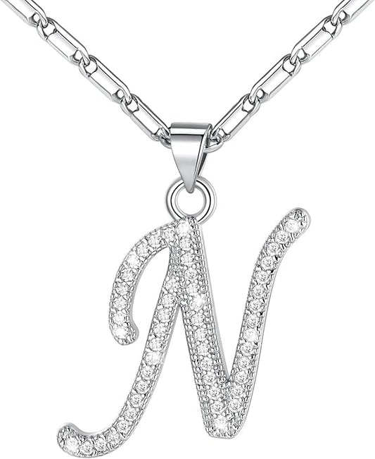 U7 Initial Necklace for Women, Gold/Platinum Plated CZ Crystal Letter A-Z Pendant Necklace, Shiny 20 Inch Name Chain Dainty Personalized Jewelry for Men Mom Wife Friend