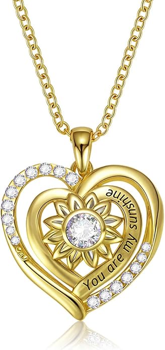 Anniversary Birthday Gifts for Women - Heart Birthstone Necklace: 925 Sterling Silver Rose/White/Yellow Gold Pendant Necklaces Gold Jewelry Gift for Wife Girlfriend Mom Daughter Grandma