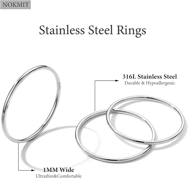 NOKMIT 1mm 14K Gold Filled Rings for Women Girls Thin Gold Ring Dainty Cute Stacking Stackable Thumb Pinky Band Non Tarnish Comfort Fit Size 4 to 11 1PC/2PCS/3PCS