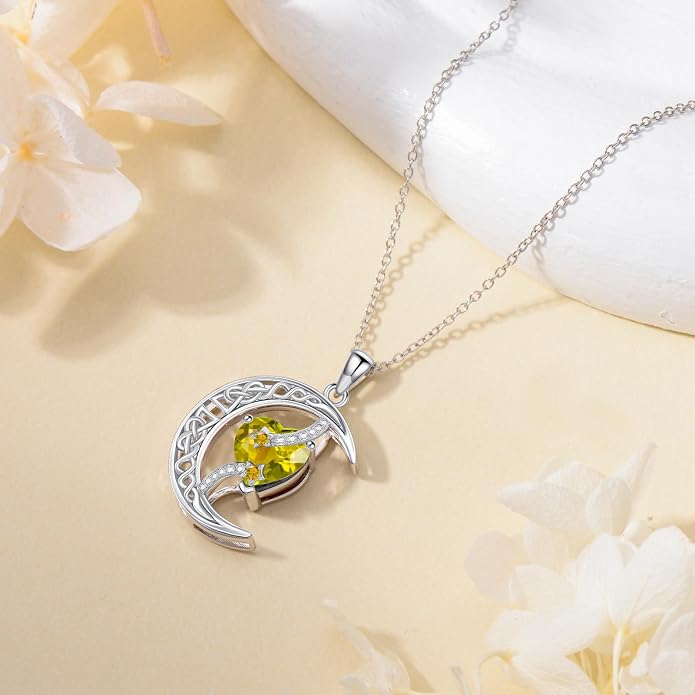 TOUPOP Moon and Star Birthstone Necklace for Women 925 Sterling Silver Celtic Moon Jewelry Birthday Mothers Day Gifts for Mom Wife Her