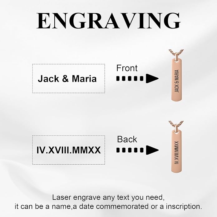 Fathers Day Personalized Vertical Bar Pendant Necklace - Custom Name Text Necklace Customized Stainless Steel Memorial Necklace Dad Gifts for Men