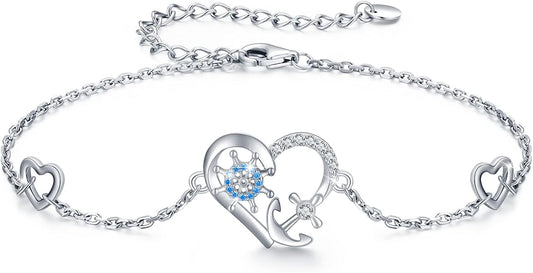 MEDWISE Multicolor Anchor Bracelets 925 Sterling Silver Anchor Jewelry Nautical Adjustable Bracelets Navy Wife Jewelry Gifts for Women Daughter Christmas Gifts 2025