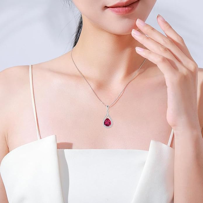 Teardrop Birthstone Necklace for Women 925 Sterling Silver White/Yellow Gold Plated Cubic Zirconia Pendant Necklace Jewelry for Her