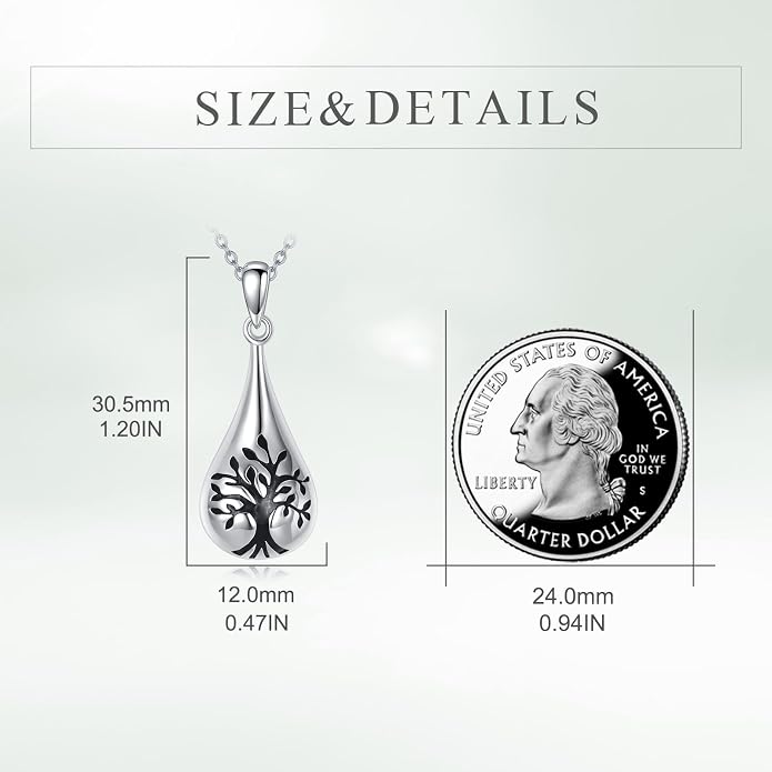 S925 Sterling Silver Teardrop Tree of Life Pendant Necklace - Elegant Symbolic Jewelry Gift for Women