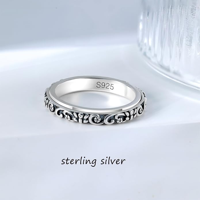 LYTTMAB S925 Sterling Silver Spinner Ring for Anxiety Women Men