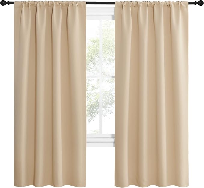 NICETOWN Kitchen Room Darkening Curtains - Panel Home Fashion Thermal Insulated Solid Rod Pocket Curtains for Window(Biscotti Beige, 1 Pair, 42 inches Wide by 72 inches Long)