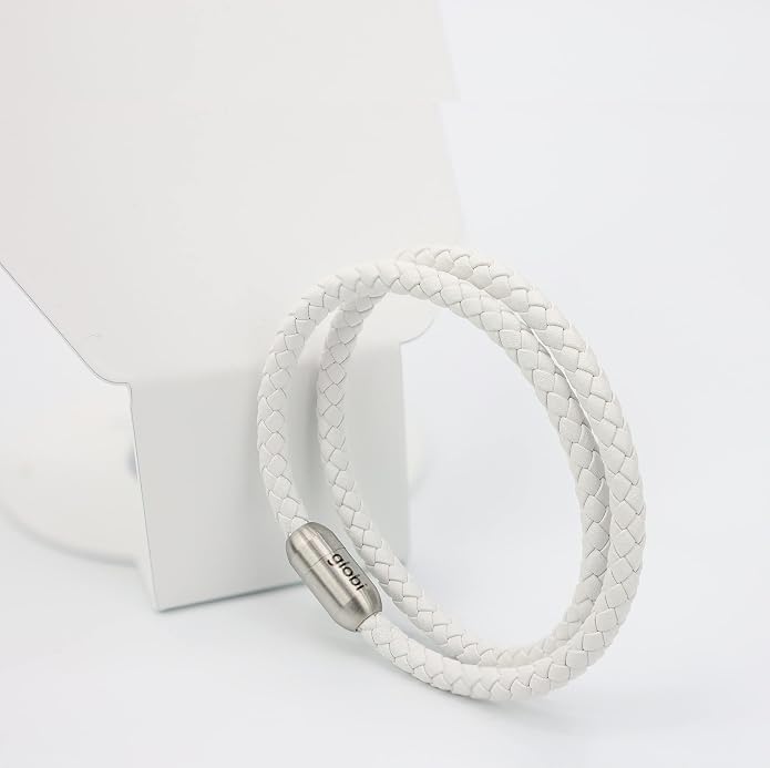 globi Leather Bracelet For Men | Genuine Wrap Braided Leather Cuff Bangle Bracelet with Magnetic Stainless Steel Clasp For Men/Women