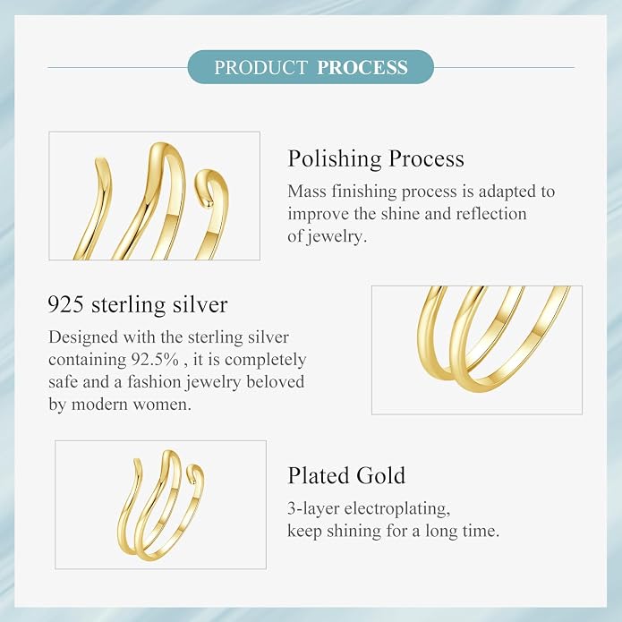 MUNDELL 925 Sterling Silver Simple Multi-layer Leaf Adjustable Ring Green Lucky Leaves Statement Ring for Women Promise Ring Fine Jewelry