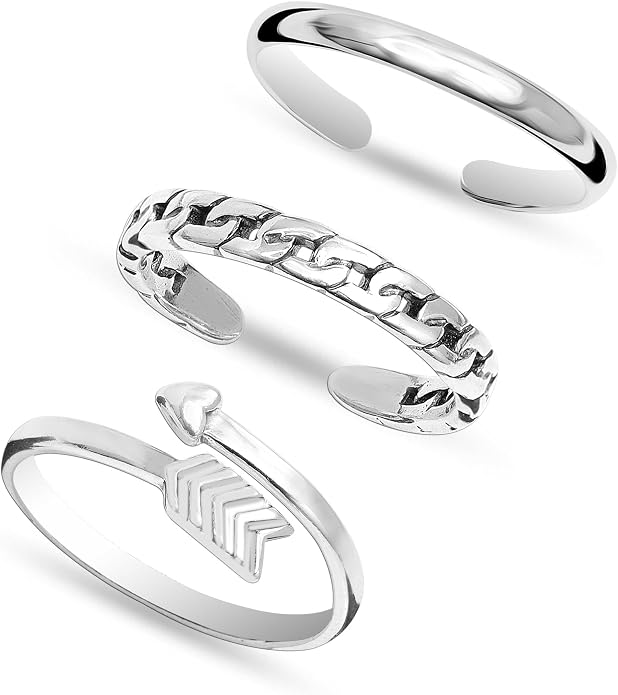 LeCalla 925 Sterling Silver Minimalist Toe Rings Set of Toe Ring Lightweight Simple Antique Open Adjustable Toe-Rings Beach Foot Jewelry Set for Women