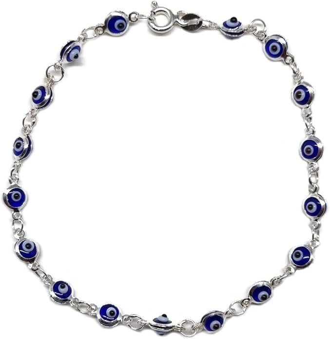 MYSTIC JEWELS By Dalia - Silver Lucky Tiny Evil Eye Bracelet - 7"