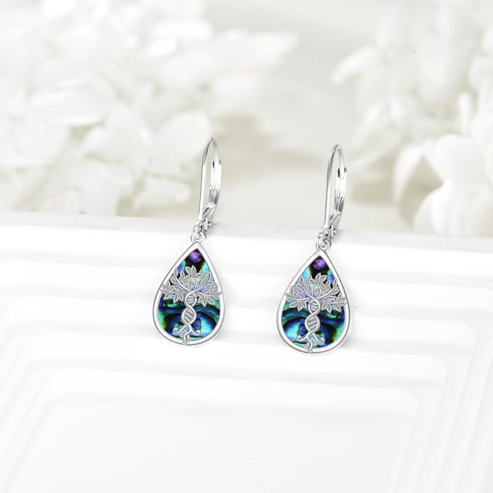 Tree Of Life Earrings 925 Sterling Silver Abalone Shell Tree Of Life Dna Earrings Dangle Tree Of Life Jewelry Gifts for Women