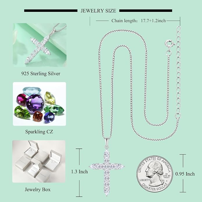 STARCHENIE 925 Sterling Silver Cross Necklace for Women Birthstone Jewelry | 925 Sterling Silver Crucifix Pendant, Birthstone Jewelry, Christian Religious Gift for Her