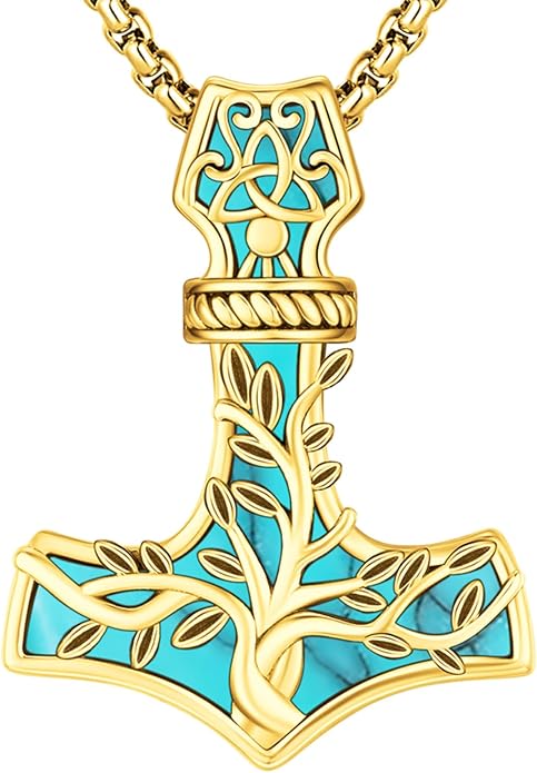 Celtic Cross Tree of Life Necklace for Women Sterling Silver Thor Hammer Tree of Life Pendant Irish Knot Cross Amulet Tree of Life Jewelry