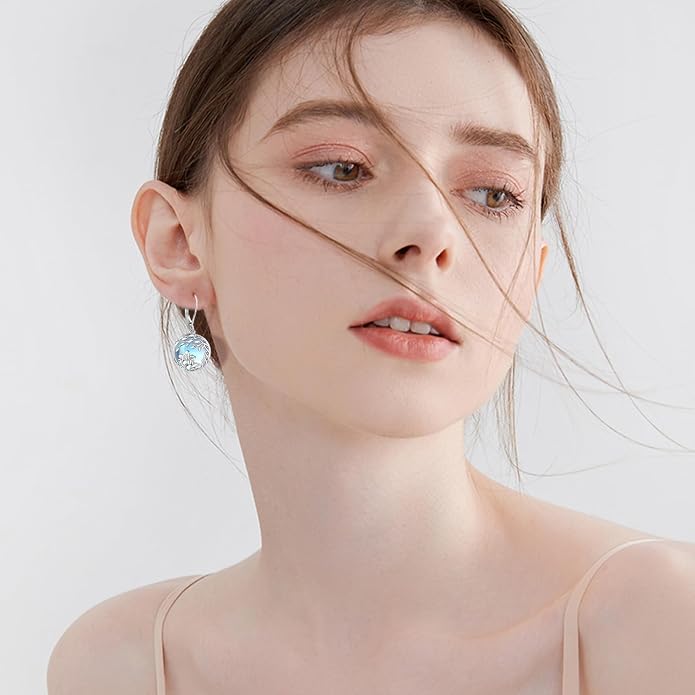 925 Sterling Silver Earrings Tree of Life/Cat/Animal/Turquoise/Moonstone Dangle Drop Earrings for Women Leverback Earring Hypoallergenic Jewelry Gifts