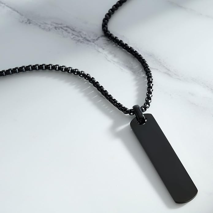 Fathers Day Personalized Vertical Bar Pendant Necklace - Custom Name Text Necklace Customized Stainless Steel Memorial Necklace Dad Gifts for Men
