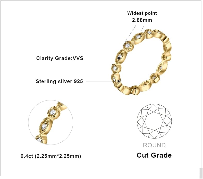 JewelryPalace 14K Gold Plated 925 Sterling Silver Rings for Women, Cubic Zirconia Promise Rings for Her, Stackable Wedding Bands Rings for Women Set Size 4-12