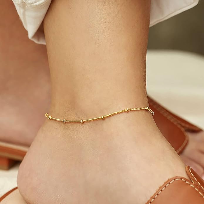 DEARMAY Gold Anklets for Women Waterproof, Non Tarnish14K Gold Plated Ankle Bracelets Set Stack, Summer Beach Jewelry Gifts for Vacation, Bikini Outfits for Women Mom Her
