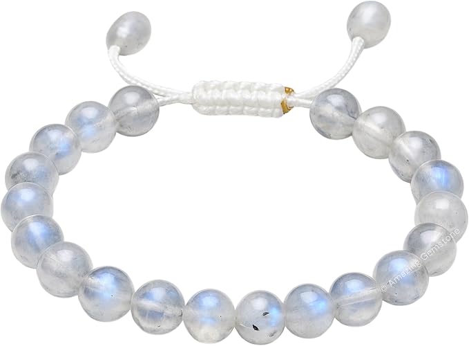 Amazing Gemstone Premium Rainbow Moonstone Bracelet for Women Men's Gifts - Protection Healing Crystal Bracelet - 8mm Gemstone Beaded Adjustable Bracelet Pulseras para Hombres Mujer Stocking Stuffers