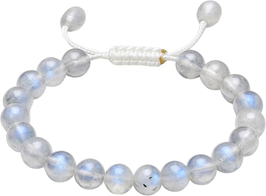 Amazing Gemstone Premium Rainbow Moonstone Bracelet for Women Men's Gifts - Protection Healing Crystal Bracelet - 8mm Gemstone Beaded Adjustable Bracelet Pulseras para Hombres Mujer Stocking Stuffers