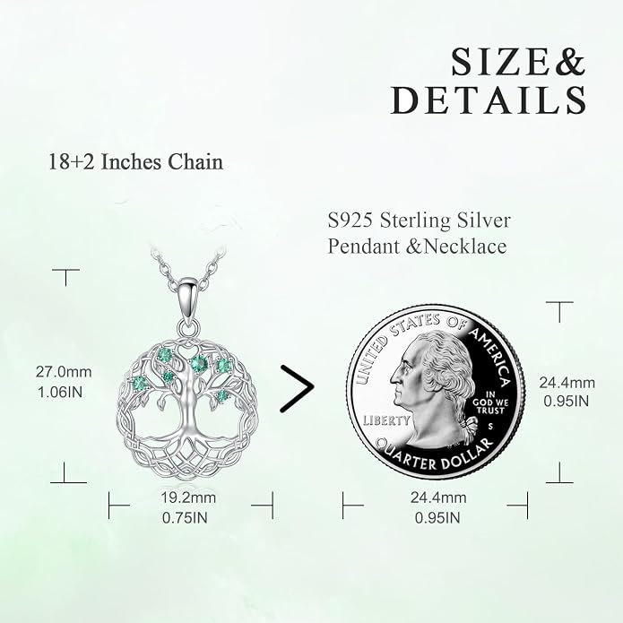 VONALA Tree of Life Necklace 925 Sterling Silver Abalone/Crystal Celtic Knot Family Tree Filigree Pendant Necklace Tree Jewelry Gift Women