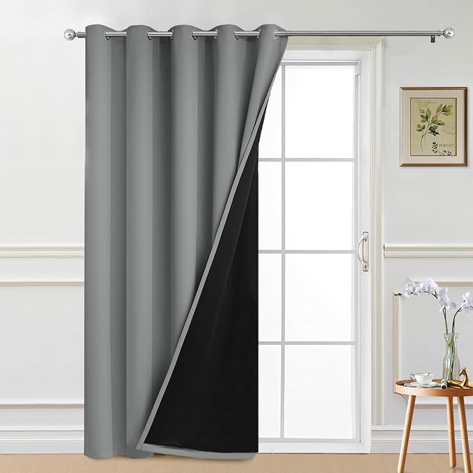 Yakamok Dove Grey Blackout Patio Door Curtain Panels W70 x L84,1 Panel | Noise Reducing Barrier Panel for Sliding Glass Door, 2 Thick Layers Heat Full Light Blocking Patio Door Drapery
