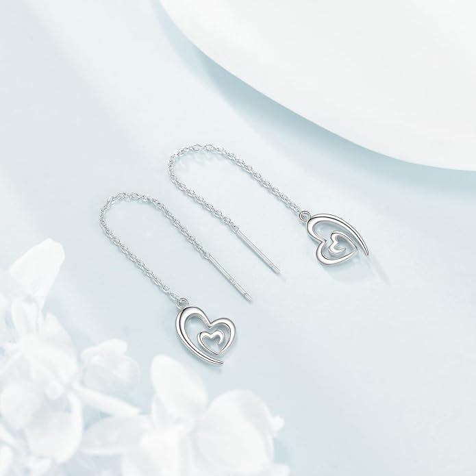 Cross/Heart Threader Earrings 925 Sterling Silver Long Earrings Chain Earrings Long Dangle Earrings for Women