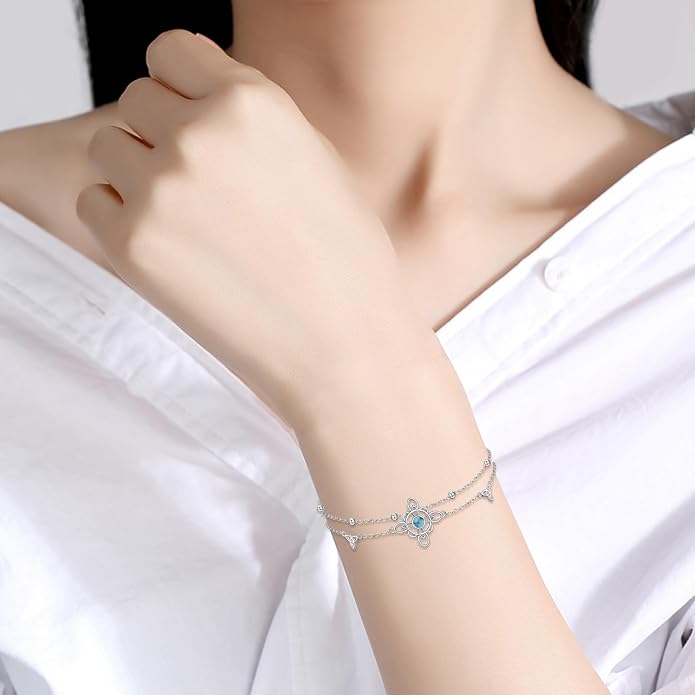 VONALA Witches Knot/Compass/Dragonfly/Clover Bracelet Sterling Silver Adjustable Charm Bracelet Summer Beach Foot Chain Jewelry for Women Gifts