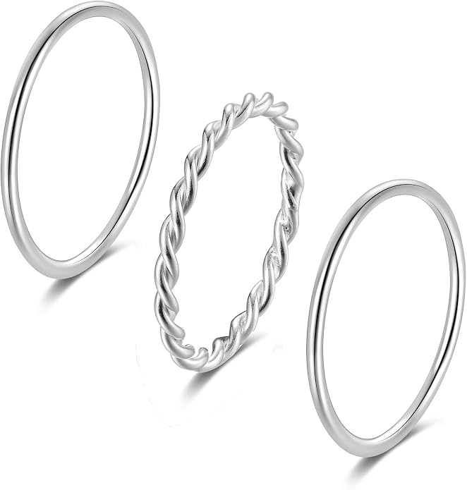 925 Sterling Silver Knuckle Rings for Women Minimalist Thin Stacking Rings Set 3PCS Midi Pinky Ring Size 2.5-8.5