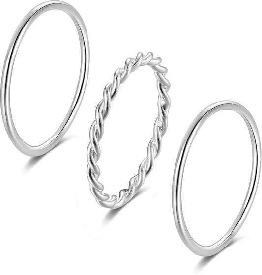 925 Sterling Silver Knuckle Rings for Women Minimalist Thin Stacking Rings Set 3PCS Midi Pinky Ring Size 2.5-8.5