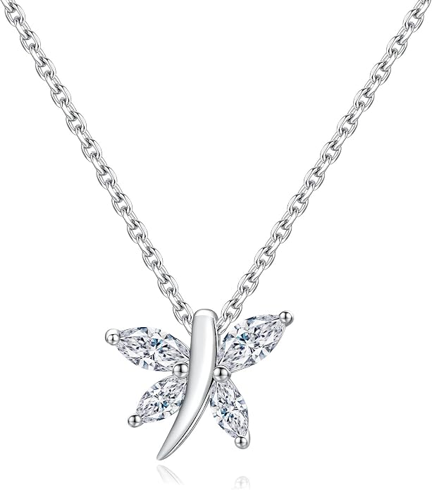 925 Sterling Silver Birthstone Necklaces for Women, Dainty Cute Dragonfly/Butterfly Pendant Necklace, Great Christmas/Anniversary Jewelry for Mother