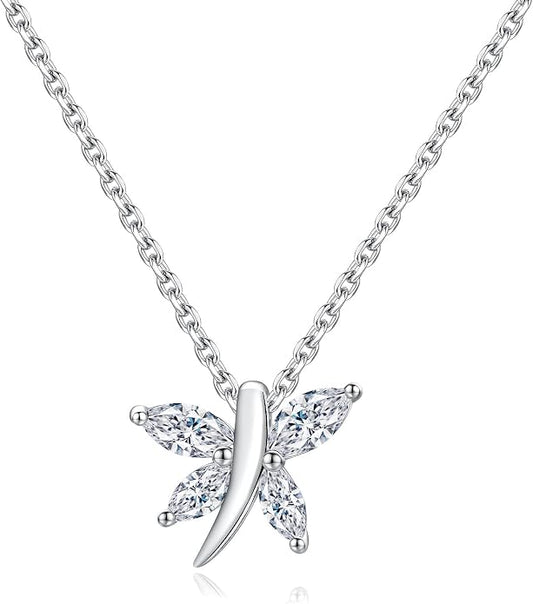 925 Sterling Silver Birthstone Necklaces for Women, Dainty Cute Dragonfly/Butterfly Pendant Necklace, Great Christmas/Anniversary Jewelry for Mother