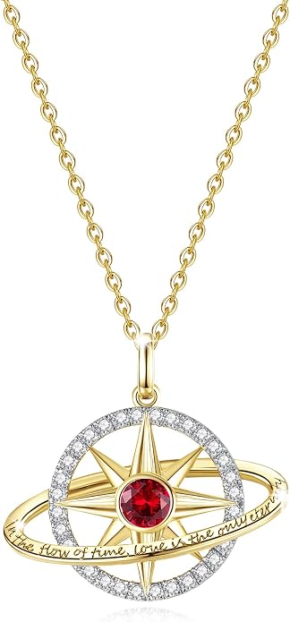FANCIME Stellar Promise Birthstone Necklace for Women White Gold Plated Sterling Silver Planet Star Pendant Fine Jewelry Anniversary Birthday Mothers Day Gifts for Women Wife Friend Her