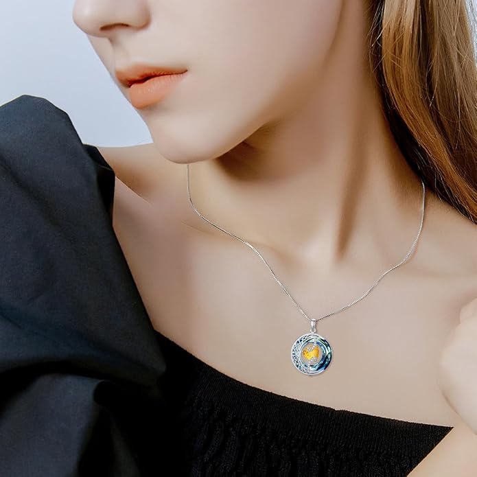 TOUPOP Birthstone Necklace 925 Sterling Silver Moon and Star Pendant Celtic Moon Jewelry with Blue Crystal Anniversary Birthday Gifts for Women Mom Wife Her