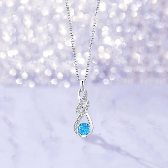 Birthstone Necklaces for Women 925 Sterling Silver Infinity Pendant Created Gemstone Jewelry for Her, 16"+2"