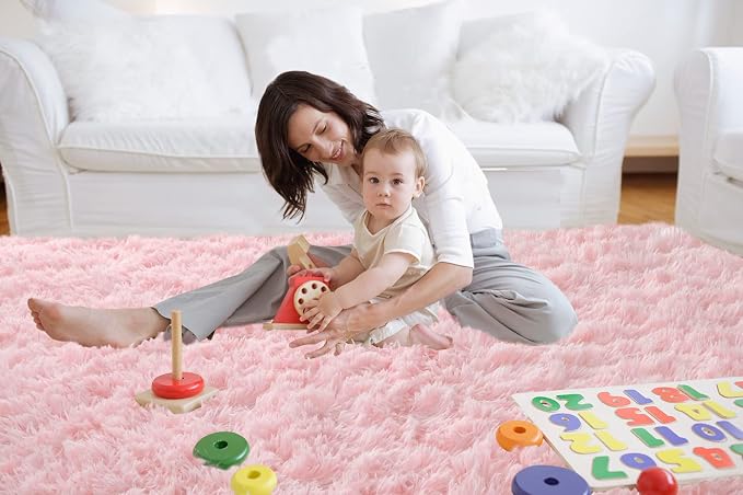Pink Rug for Girls Bedroom 5x7 - Soft Fluffy Kids Bedroom Carpet | Cotton-Candy Soft - Dense Microfiber Pile Kids Love To Roll And Play On - Perfect For Bare Feet And All-Day Floor Play