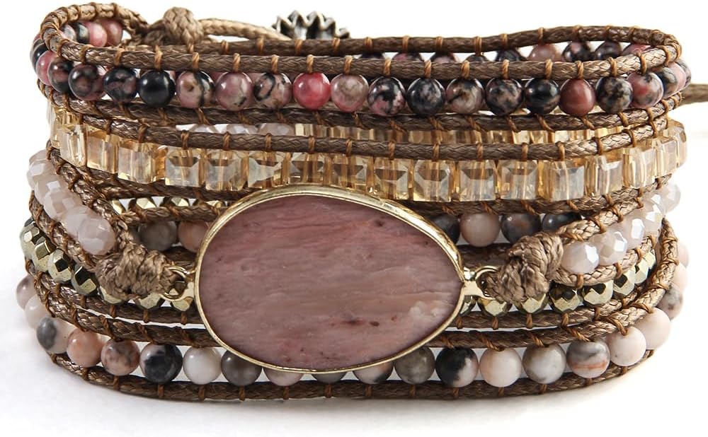 Women Wrap Bracelet Boho Natural Jasper Crystal Stone Beads Strand Bracelets