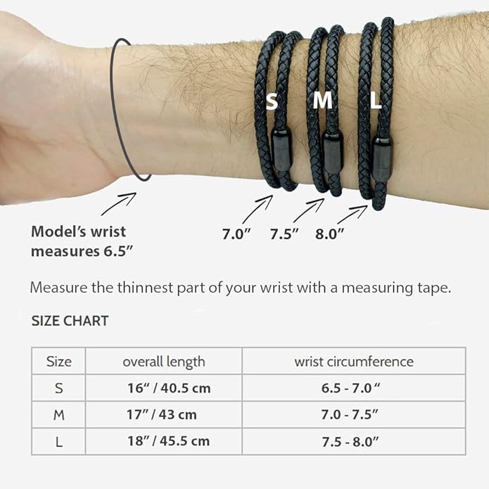 globi Leather Bracelet For Men | Genuine Wrap Braided Leather Cuff Bangle Bracelet with Magnetic Stainless Steel Clasp For Men/Women