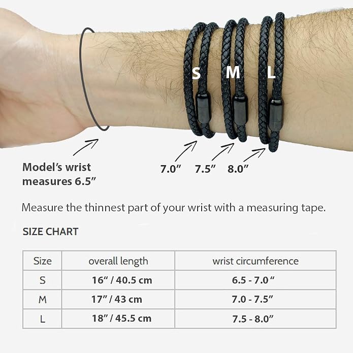 globi Leather Bracelet For Men | Genuine Wrap Braided Leather Cuff Bangle Bracelet with Magnetic Stainless Steel Clasp For Men/Women