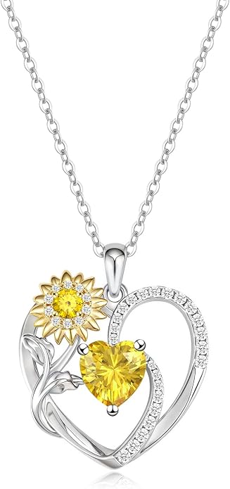 Anniversary Birthday Gifts for Women - Heart Birthstone Necklace: 925 Sterling Silver Rose/White/Yellow Gold Pendant Necklaces Gold Jewelry Gift for Wife Girlfriend Mom Daughter Grandma